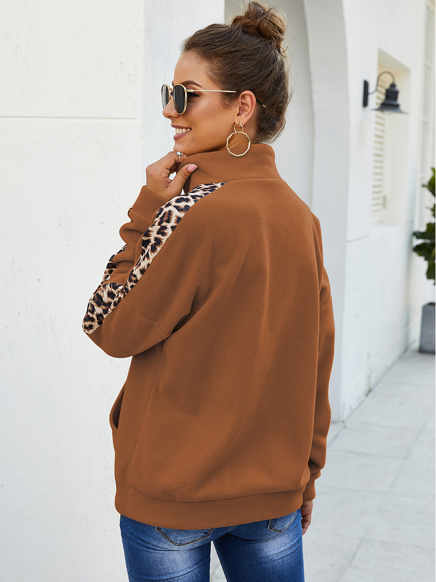 autumn and winter long-sleeved sweater leopard stitching top NSAL1953