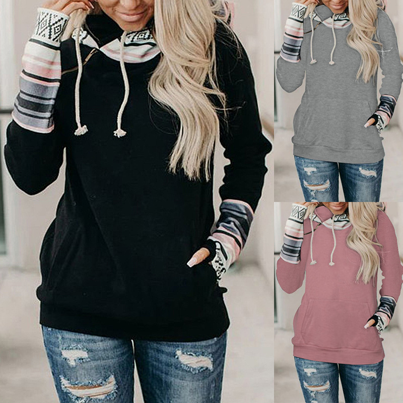 autumn and winter hot style women s printed stitching thickened all-match hooded sweater NSKX5791