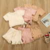 girl suit A summer Solid Short sleeved T-shirts jacket lace Frenum shorts pinkycolor Korean Edition children suit