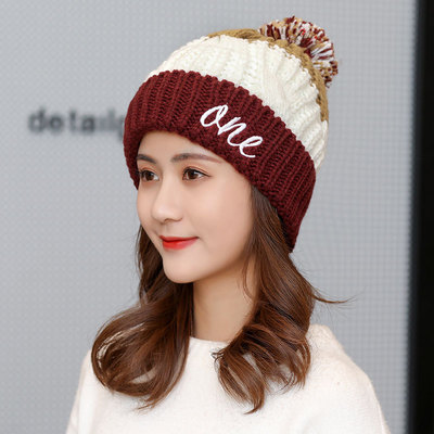毛线帽女冬季保暖韩版可爱字母套头帽子ins百搭学生防寒针织帽冬|ms