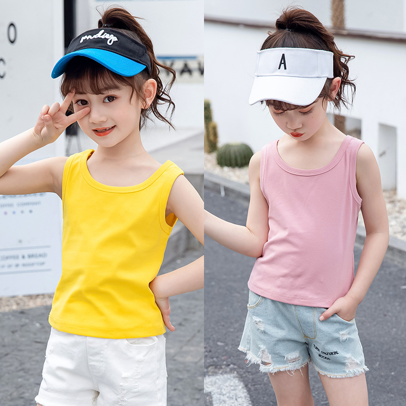 Ladys' Tank Top 2024 New Summer Outfit Trendy Sleeveless T-Shirt for Girls Toddler Medium and Large Children Wearable Strappy Shirt Fashion