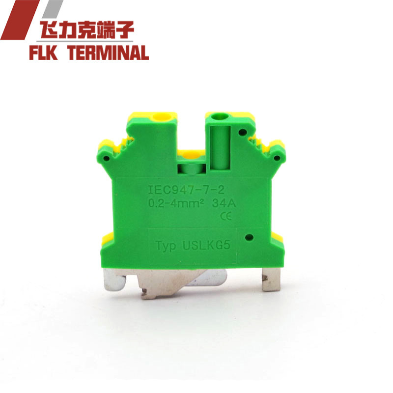 厂家直销UK-5JD接地端子导轨安装直通快速黄绿端子USLKG5