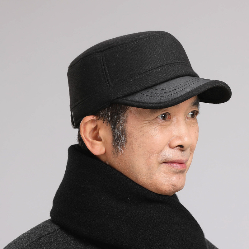 Cappelli da uomo di mezza età in inverno, papà piatto con protezione per le orecchie, anziani per il calore autunnale e invernale, nonno vecchio_voghion.com