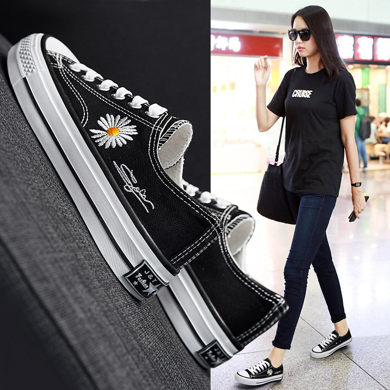 情侣权志龙同款小雏菊低帮透气帆布鞋女三次硫化鞋百搭平底板鞋男|ms