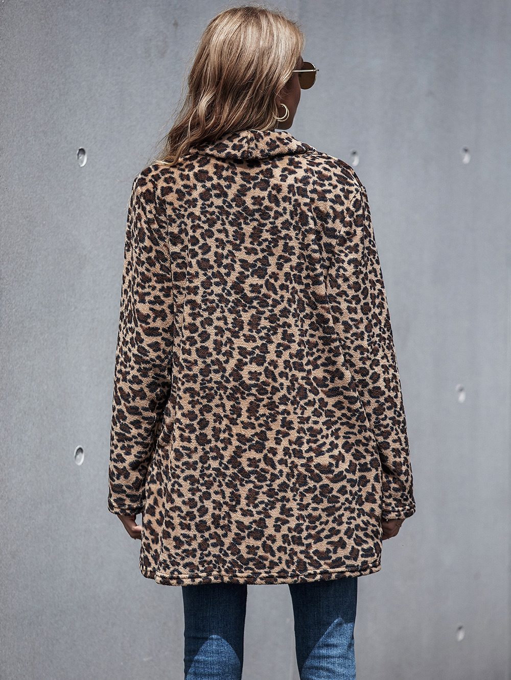 Abrigo de piel sintética de otoño e invierno 2020 abrigo de mujer con estampado de leopardo de longitud media para mujer NHDF94