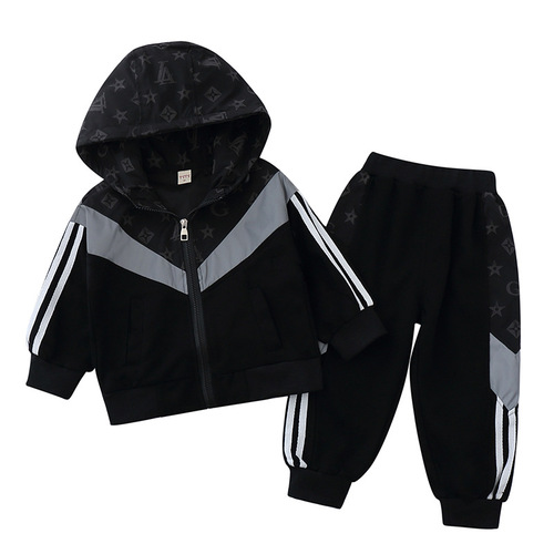6390 Boys Autumn Clothing Set  New Baby Spring and Autumn Sports Tide Clothes Children's Reflective Clothing Two-piece Set