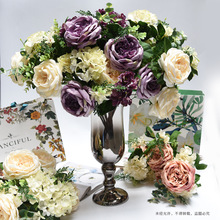 仿真玫瑰花束 diy配饰 欧式高档 客厅卧室办公桌装饰摆件假花绢布