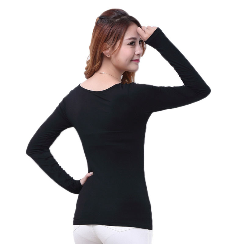 Modal camisa de fondo delgada de la primavera y el otoño de las mujeres slim fit más el tamaño de cuello redondo ropa interior ropa de Otoño de las mujeres que tocan fondo de manga larga Camiseta Negro