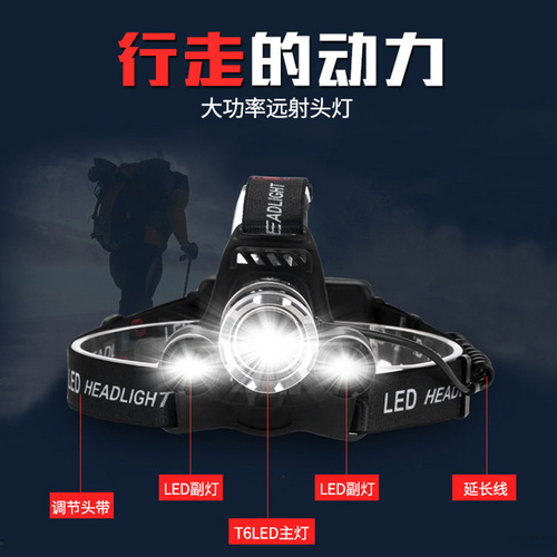Super Bright Night Fishing Fishing Charger Headlight High Power Strong LED Outdoor Waterproof Head Mount Lighting Lamp Wholesale