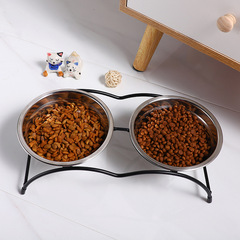 Pet Cat Bowl Dog Bowl Stainless Steel Cat Food Bowl Cat Food Bowl Stand Water Bowl Cat Feeding Bowl Iron Stand Dual Bowl Dining Set Kitchen Supplies