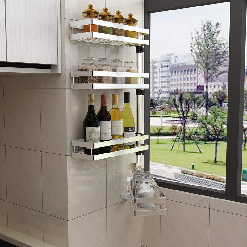 一件代发304不锈钢免钉免打孔多功能转角旋转壁挂厨房调料置物架