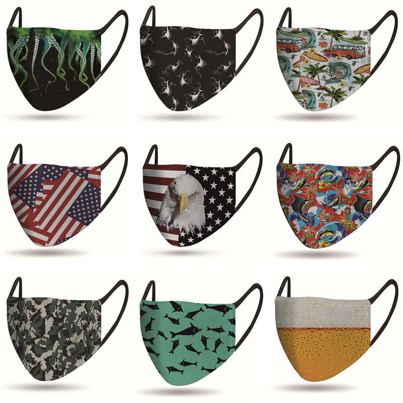 户外运动口罩防尘pm2.5滤芯3D印花创意面罩欧美跨境外贸骑行防护