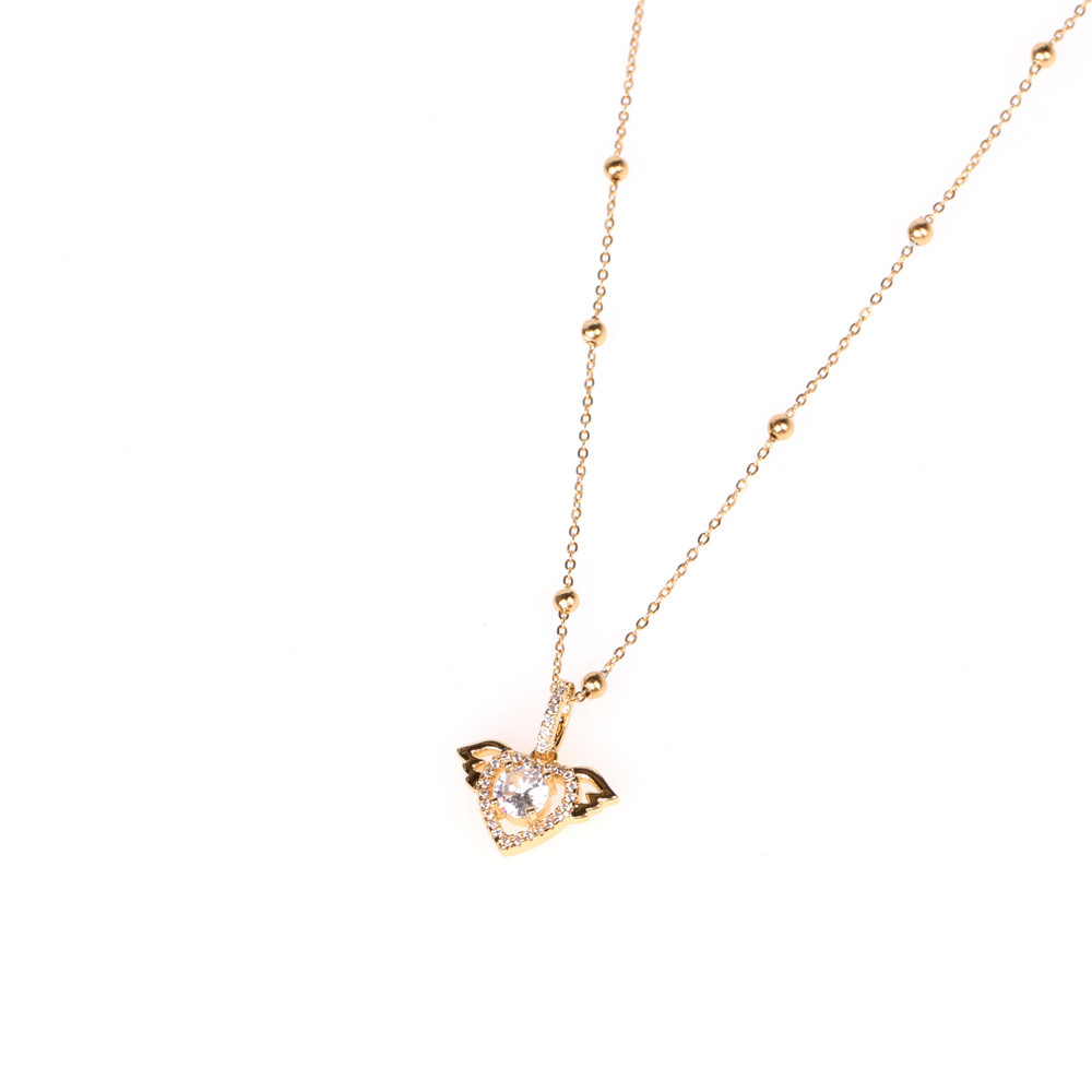 New Micro-inlaid Zircon  Heart Love Angel  Round Bead Stainless Steel Necklace display picture 3