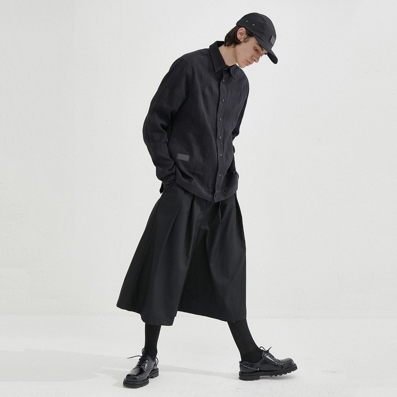 Men's Japanese and Korean dark warrior cropped wide-leg pants men's casual pantskirt loose fashionable pantskirt plus size