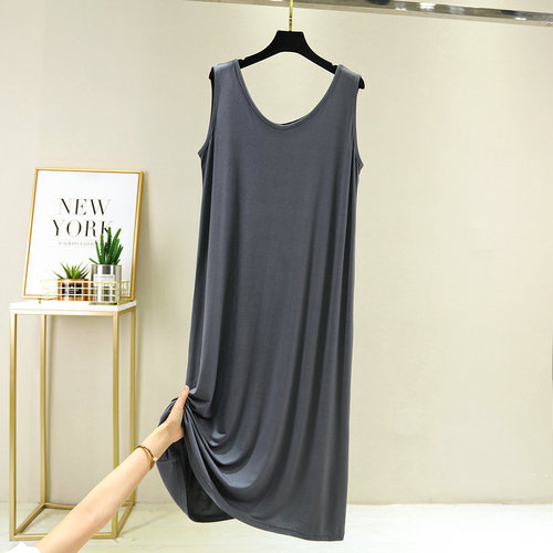 Summer Women's Modal Cotton Slip Dress Sleeveless Medium Length Dress Loose Plus Size Full Bodice Home Dress