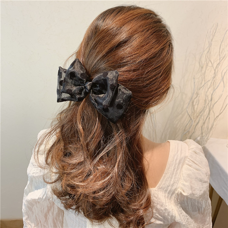 Koreanische Frühlings-und Sommer-haarnadel Organza Schwarze Schleife Tupfen Haar Seil Netz Rotes Haar Haar Seil Mädchen Haar Ring Feder Clip display picture 1