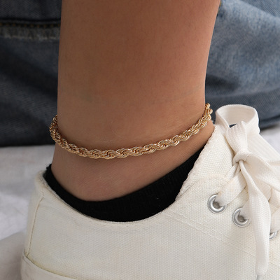 Europe and America Cross border Explosive money Jewelry fashion Simplicity Twisted Chain Anklet personality Punk Influx of women Sandy beach Anklet