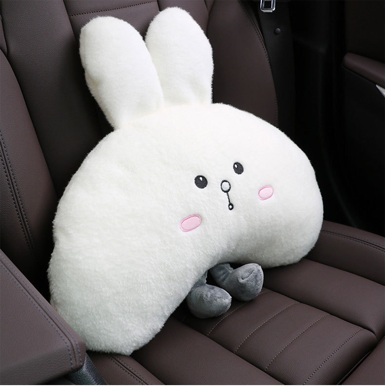 Car cartoon headrest four seasons universal cute rabbit car neck pillow pillow plush car chair back waist support
