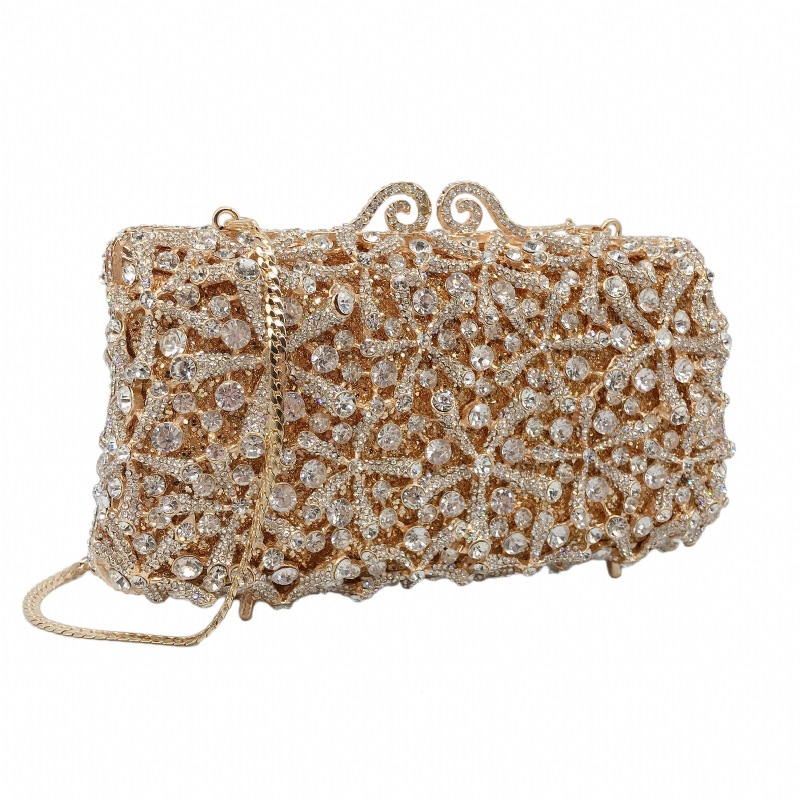 Transfronterizo nuevo paquete de cena de diamante de estrella de mar caja dura de metal vacío bolsa de cristal vestido de banquete bolsa de mano