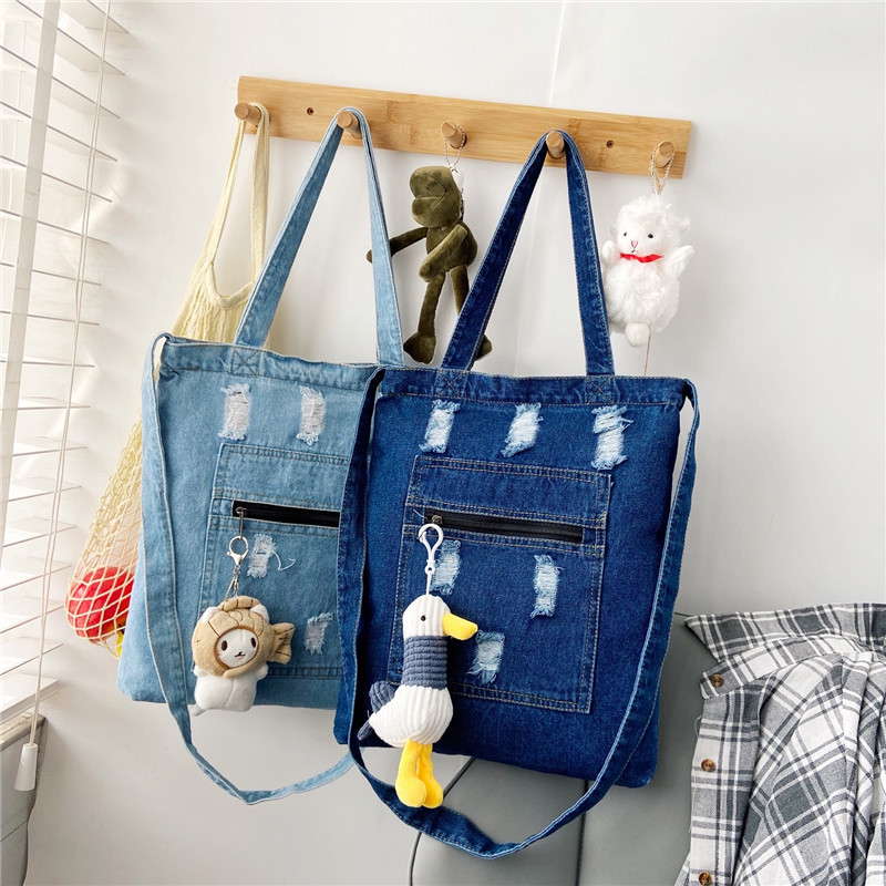 帆布包包女 2020新款日系原宿学生大容量时尚百搭牛仔单肩包|ms