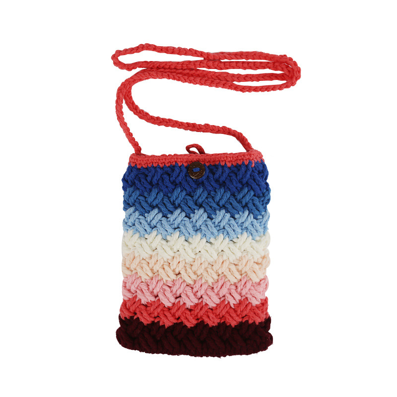 Bolso de punto para pinbao mamá bolso de mensajero tejido a mano bolso de teléfono móvil de lana de las niñas Bolso pequeño hecho a mano