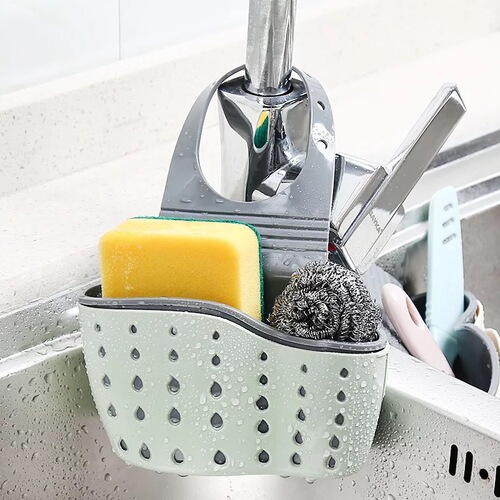 Creative storage adjustable hook drain basket kitchen shelf faucet sponge drain basket