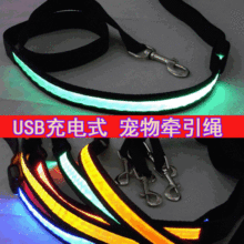 USB充电宠物牵引用品 LED发光狗绳带子 闪光狗链栓狗拉带厂家批发