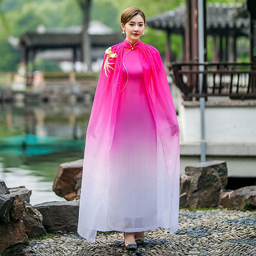 Chinese Dress Qipao for women cheongsam National gradual change cheongsam dress buckle stand collar show dress
