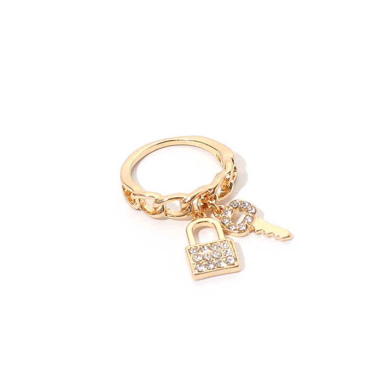 4g Weight Birthday Occasion Lock Pattern Women'S Gender Gold Color One Size Size Korean Key Lock Core Rhinestone Ring Creative Fashion Diamond Ring Wholesale Nihaojewelry 5