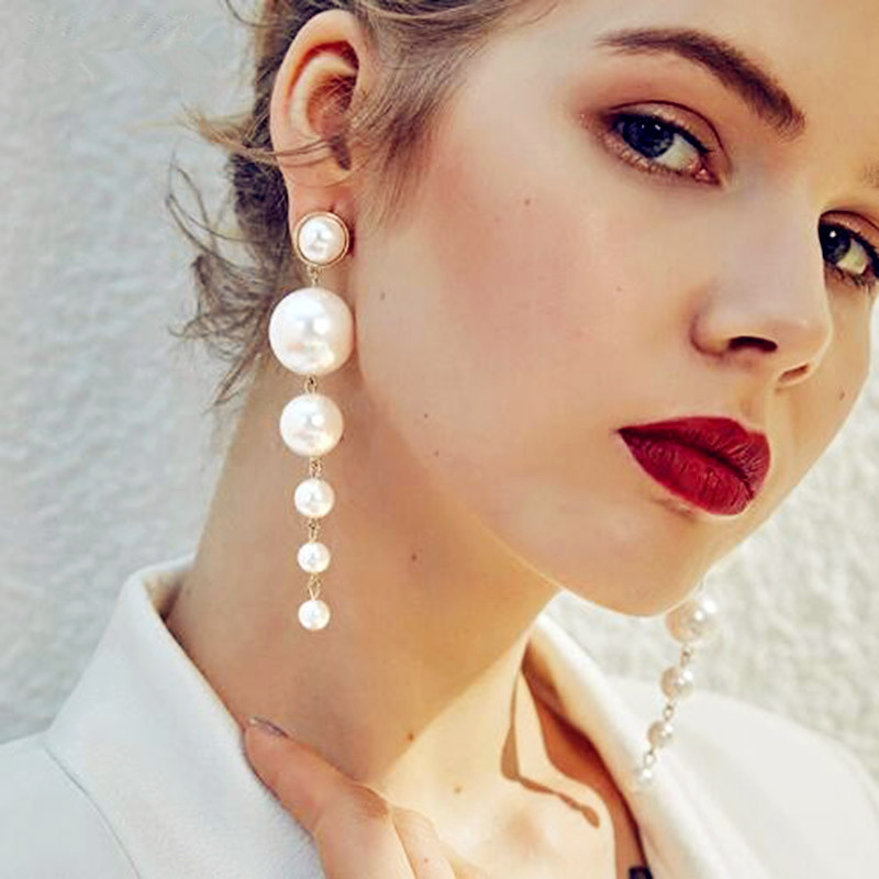 Boucles D&#39;oreilles Longues Perles Simples Multi-tailles En Gros Nihaojewerly display picture 6