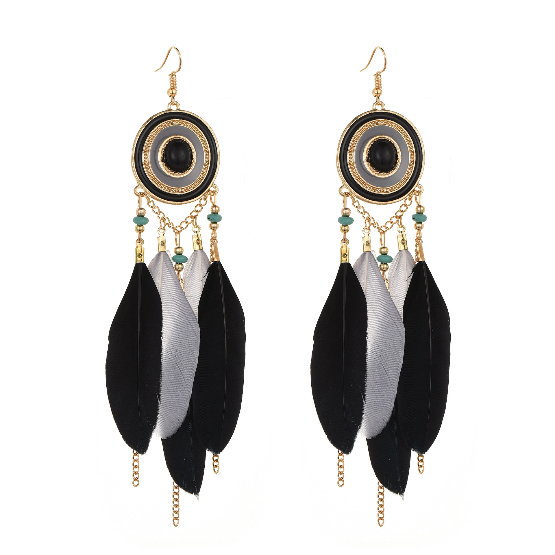 1 Pair Quantity Shopping Occasion 1 Pair Retro Geometric Alloy Feather Drop Earrings