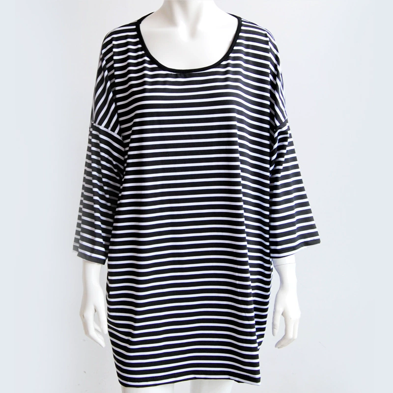 200 кг 300 кг пухлая Девушка Плюс Толстая Плюс Размер черно-белая полоска с эластичным длинным рукавом Свободная рубашка с летучей мышью Футболка женская одежда