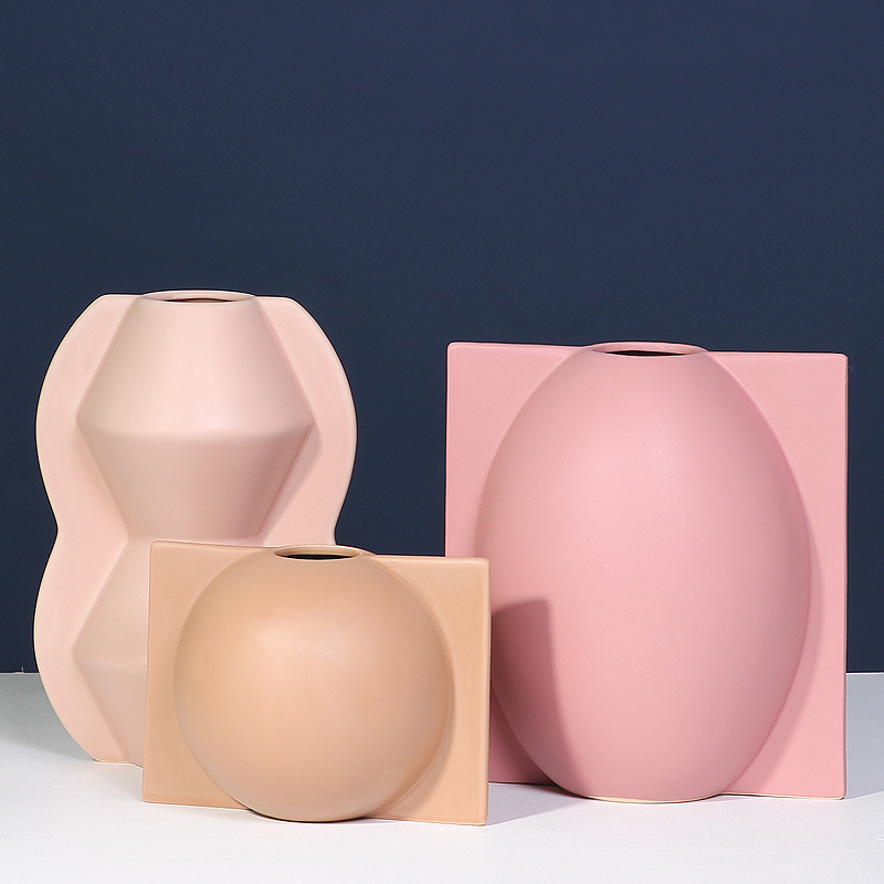 Nordic simple forma del molde florero de cerámica decoración color creativo artesanías diseñador decoración suave