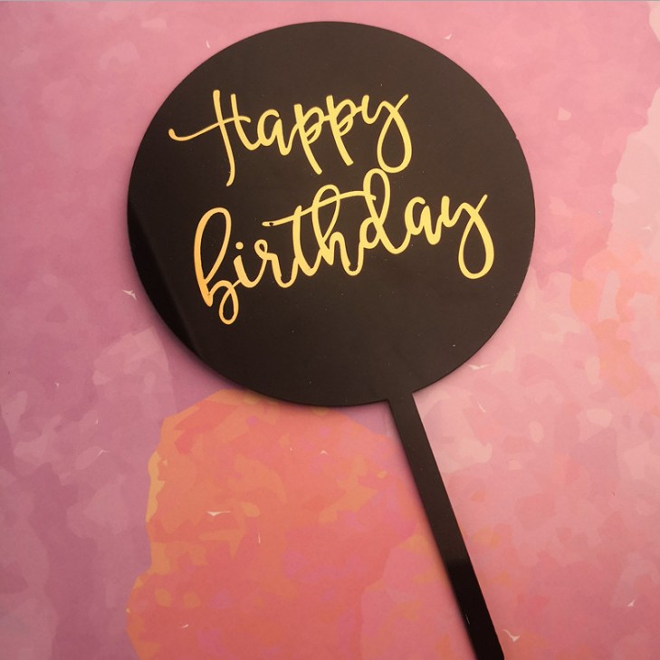 Dorado ronda marca acrílico Feliz cumpleaños pastel de cumpleaños plug-in decoración Tarjeta de inserción fiesta diseño hornear
