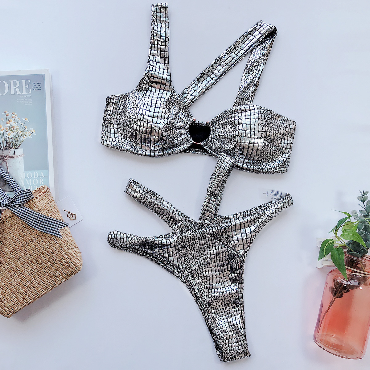 bikini sexy bronzing fabric swimsuit ladies split swimwear NSDA480