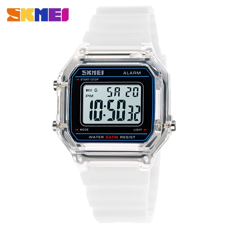 Fashionable transparent plastic universal square digital watch, Korean style, with LED display