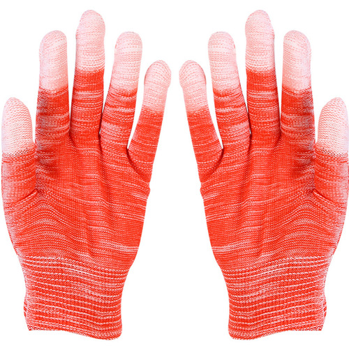 Nylon PU coated finger gloves black thin gloves labor protection anti-slip wear-resistant work dipped rubber coated leather breathable hand-fitting gloves