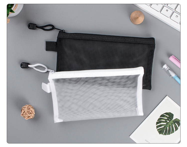Nylon Mesh Material Solid Color Pattern Simple Style Style A4a5 Transparent Nylon Mesh File Bag Zipper Test Paper Information Bag Buggy Bag Office Student Pencil Case Subject Bag