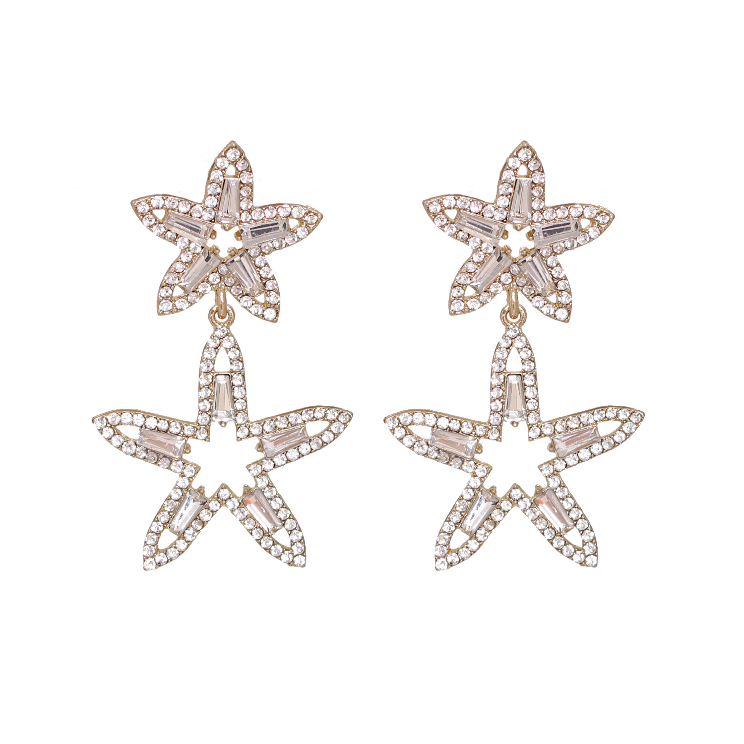 Korean New Fashion Wild Full Diamond Five-pointed Star Artificial Crystal Star Earrings display picture 9