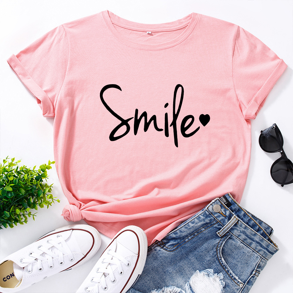 Spot wish eaby Amazon foreign trade European and American women's cotton loose round neck letter printing short sleeve t-shirt women
