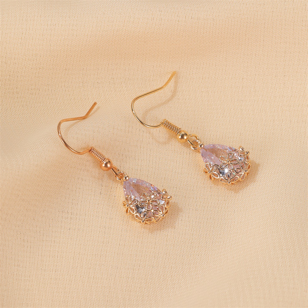 New Earrings Fashion Shiny Zircon Water Drop Earrings Hollow Crystal Flower Earrings Ear Hooks Wholesale Nihaojewelry display picture 7