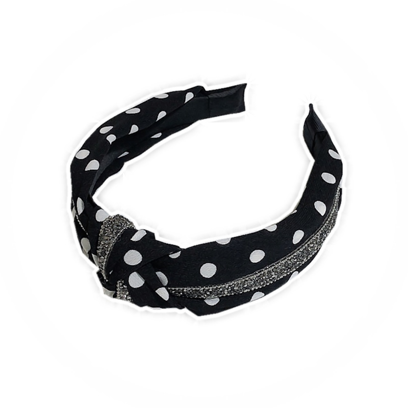 Großhandel Korea Polo Dot Mesh Strass Stoff Haarschmuck Koreanische Version Der Schleife In Der Mitte Geknotet Breites Stirnband Stirnband Frauen display picture 6