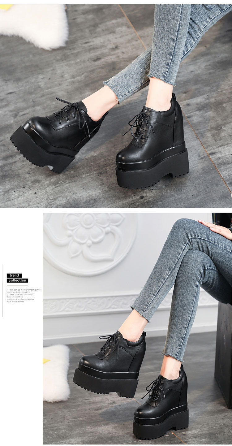 Giày sneaker nữ đế xuồng platform cao gót 16 cm dây buộc — màu đen chi tiết 3