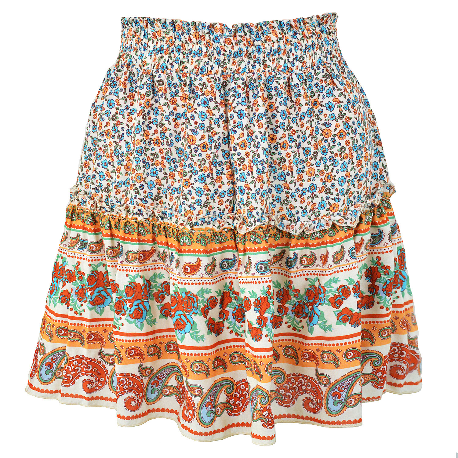 Printing Bohemian Ethnic Ruffled Skirt in Skirts
