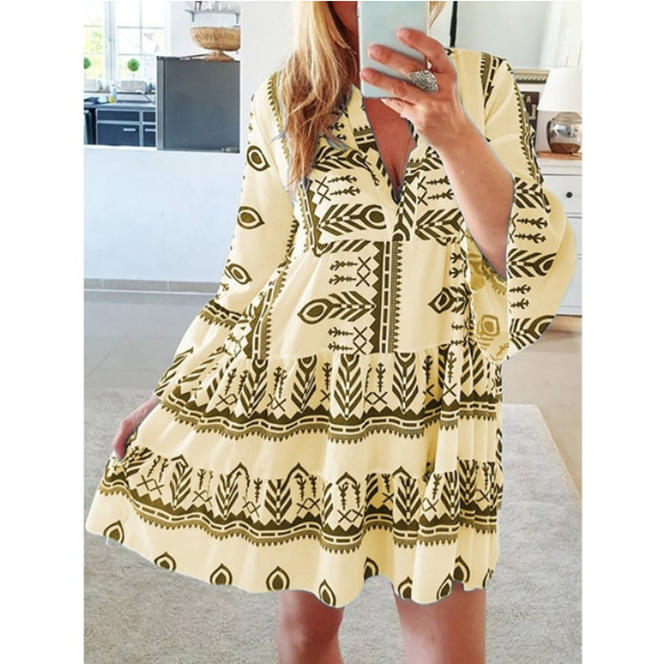 Women's Swing Dress Vacation V Neck Printing Nine Points Sleeve Printing Above Knee Daily display picture 4