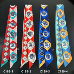 Autumn and Winter New Dog Animal Pattern Women's Small Silk Scarf Wrapping Bag Handle Ribbon Hairband Small Neck Scarf Wholesale