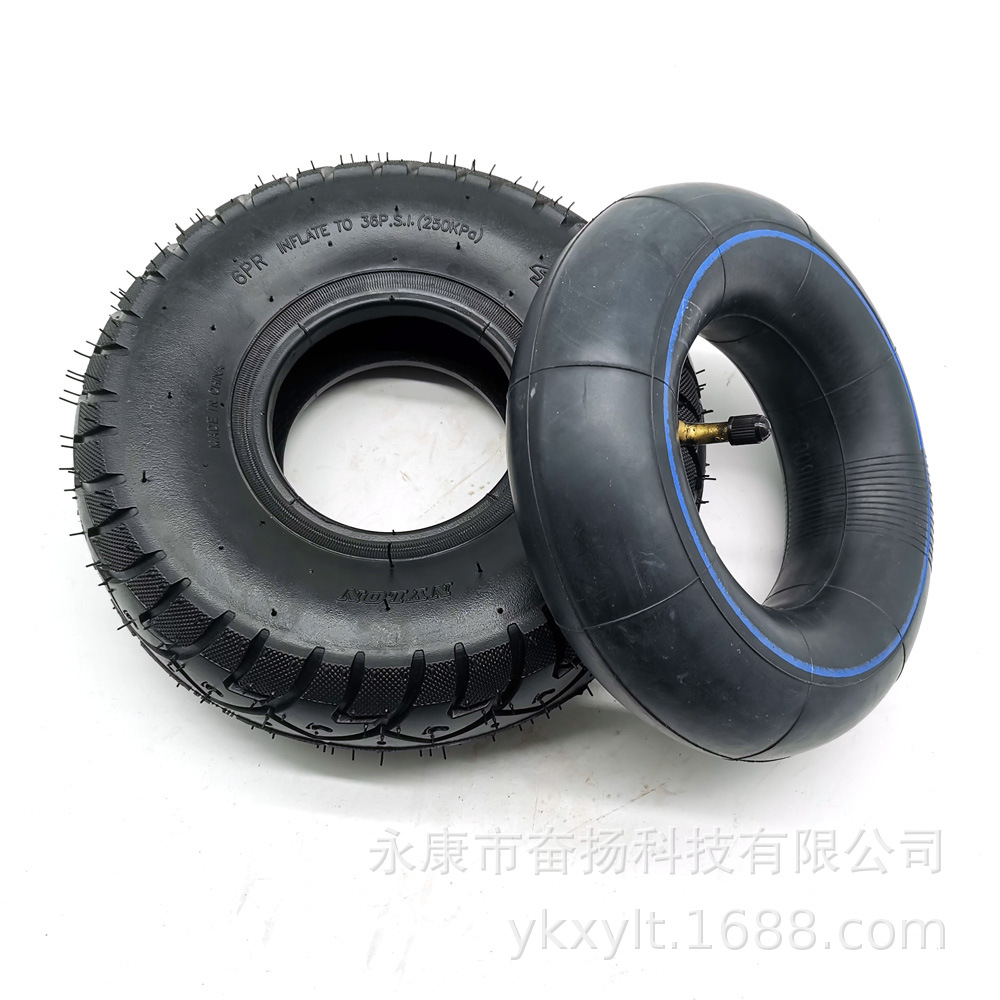 4.10/3.50-4 Small Four Wheels 10inch Inflatable Tire Rubber Thickeneded Trolley Tire Inner and Outer Tire Aluminum Wheel Hub
