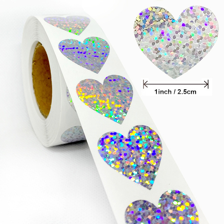 Round, Star, Heart Shape Pattern Copper Plate Self-adhesive Love Star Sequins Laser Round Seal Sticker
