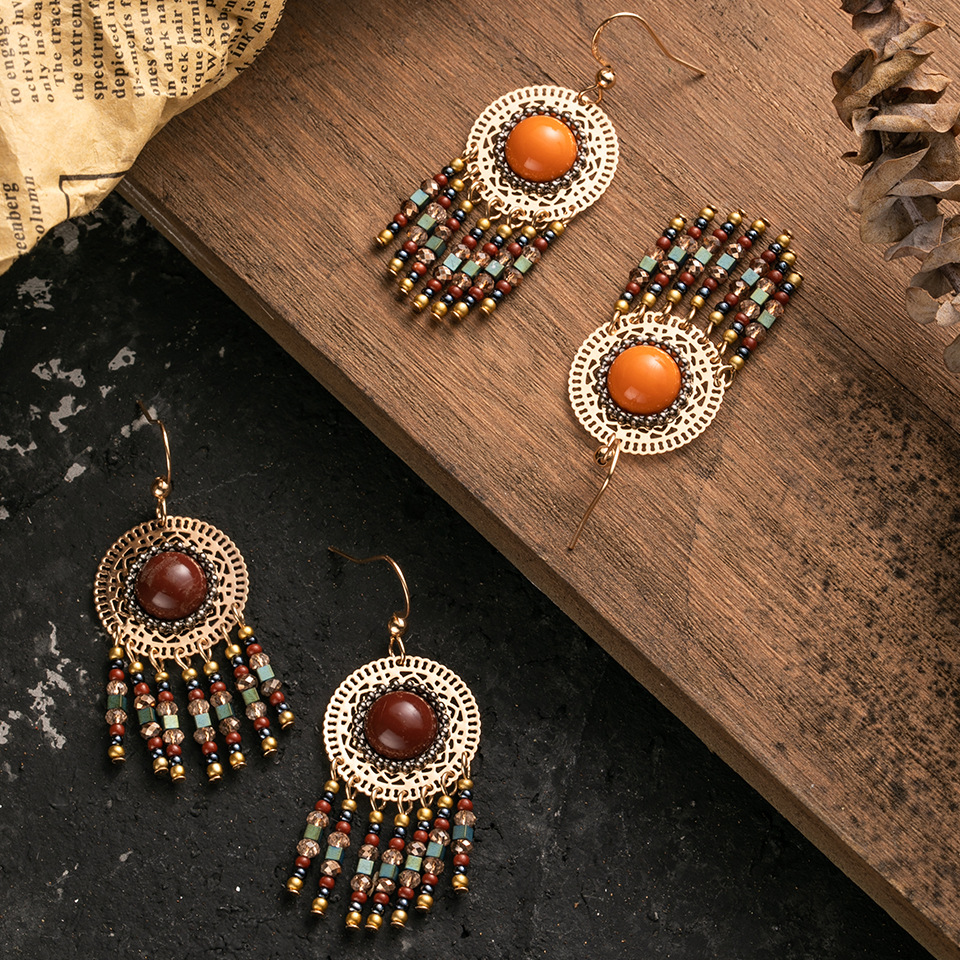 Ethnic Style New Rice Beads Retro Tassel Earrings display picture 2