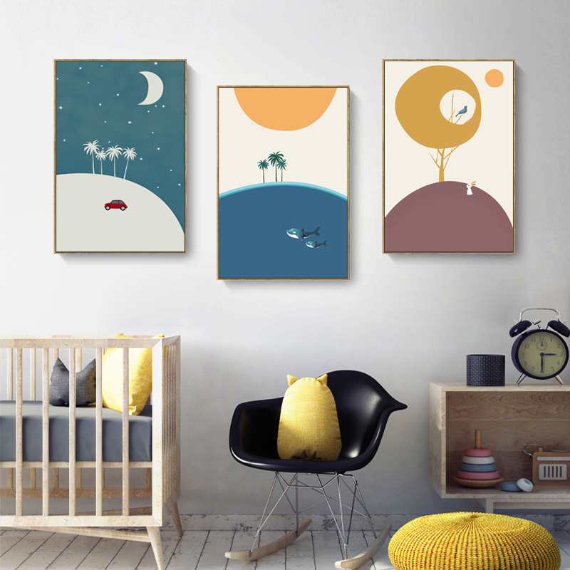Modern Living Room Decorative Painting Nordic Simple Creative Cartoon Animal Geometric Color Block Abstract Small Fresh Children's Room Painting Modern Living Room Decorative Painting Nordic Simple Creative Cartoon Animal Geometric Color Block Abstract Small Fresh Children's Room Painting